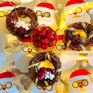 [Vintage] 🌲Mini Wreathes & A basket of Apples Holiday Ornament ✨🎄